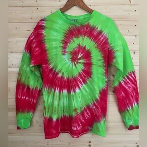 Grinch Fun Vibes Tie Dye Spiral Shirt - Medium - Bright Green Red Whimsical Gift